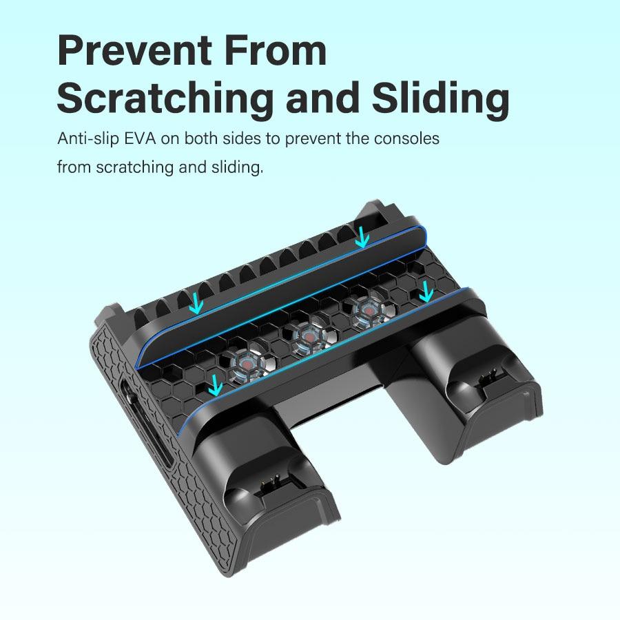 PS4 Vertical Cooling Stand with Dual Controller Station and Game Storage, designed for efficient cooling and organization.